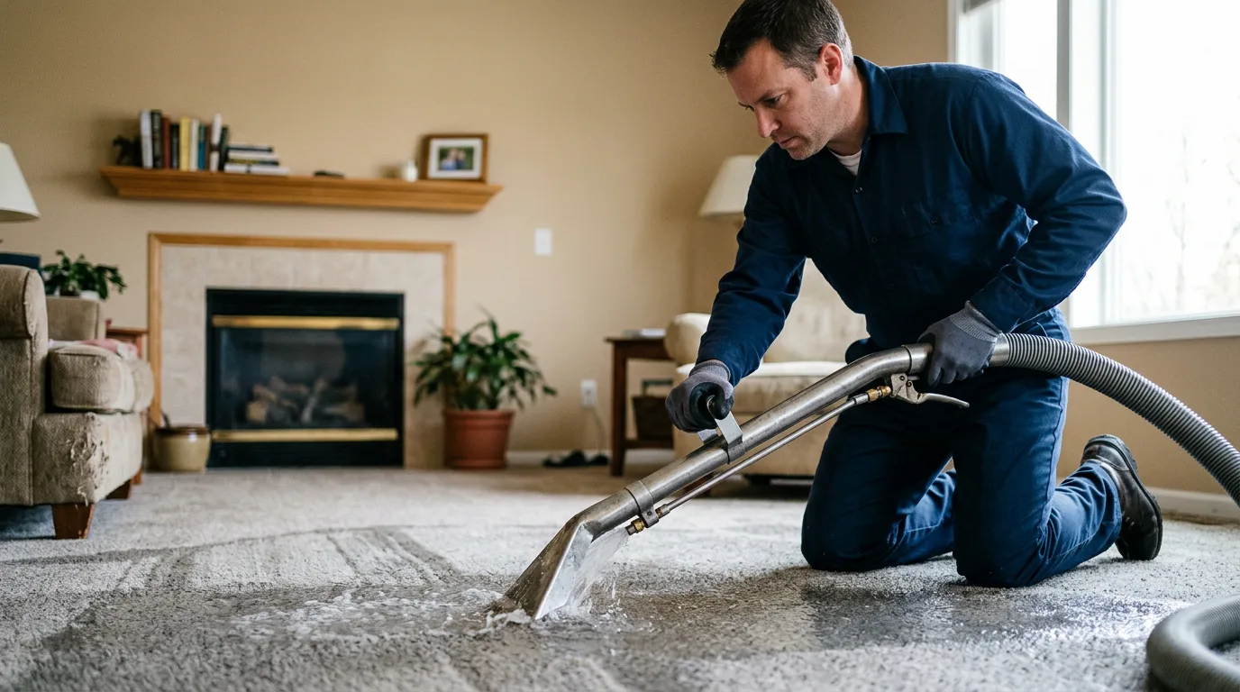 Water damage restoration technician working near Mastic, NY